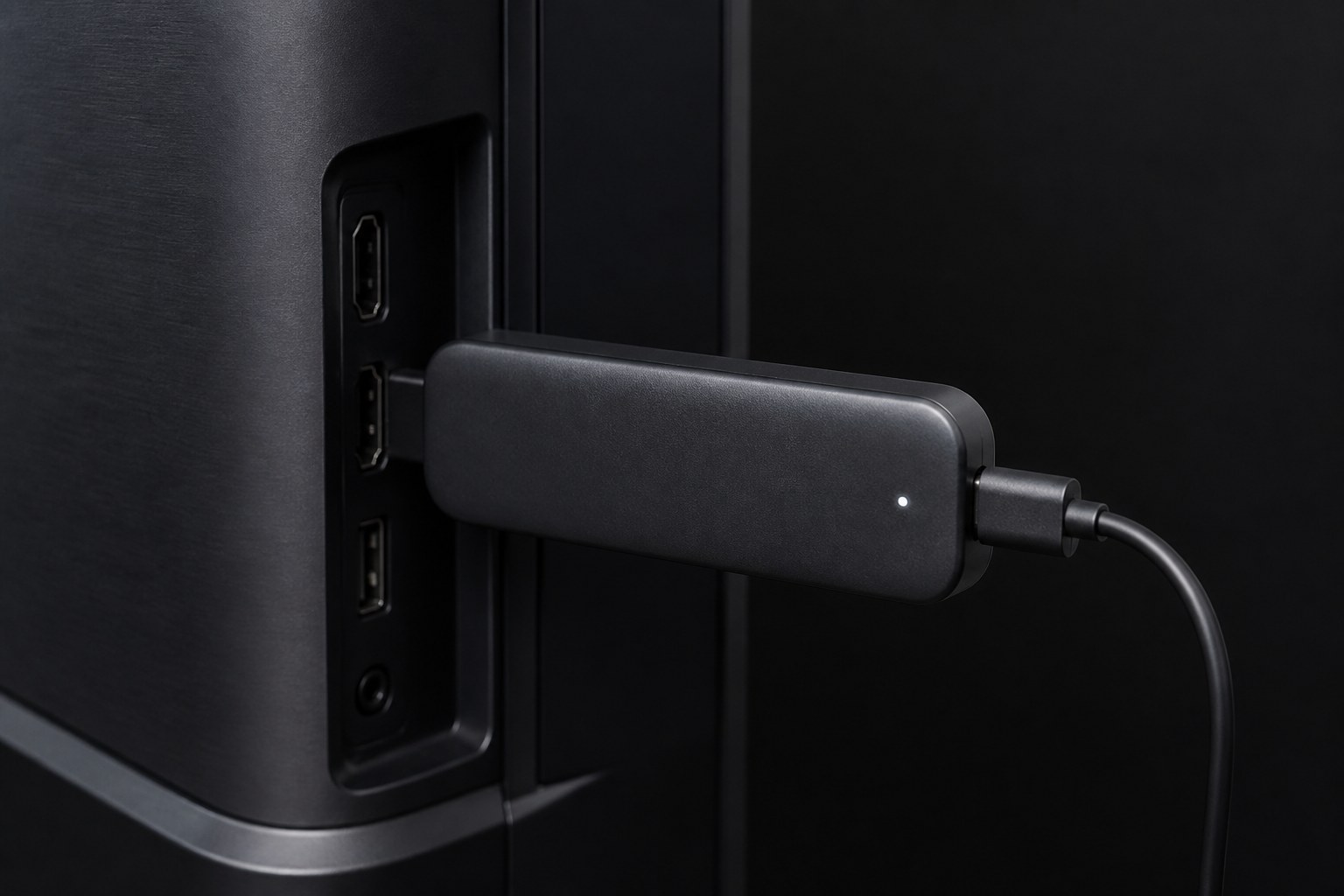 Fire TV Stick connected via HDMI — use wall power, not TV USB